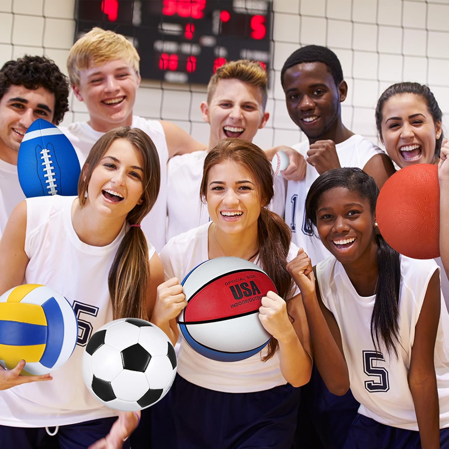 Liliful 36 Pcs Bulk Assorted Sports Balls Equipment Set with Pump & Carry Bag – Soccer, Basketball, Volleyball, Football & Playground Ball for School PE, Outdoor Game & Team Training