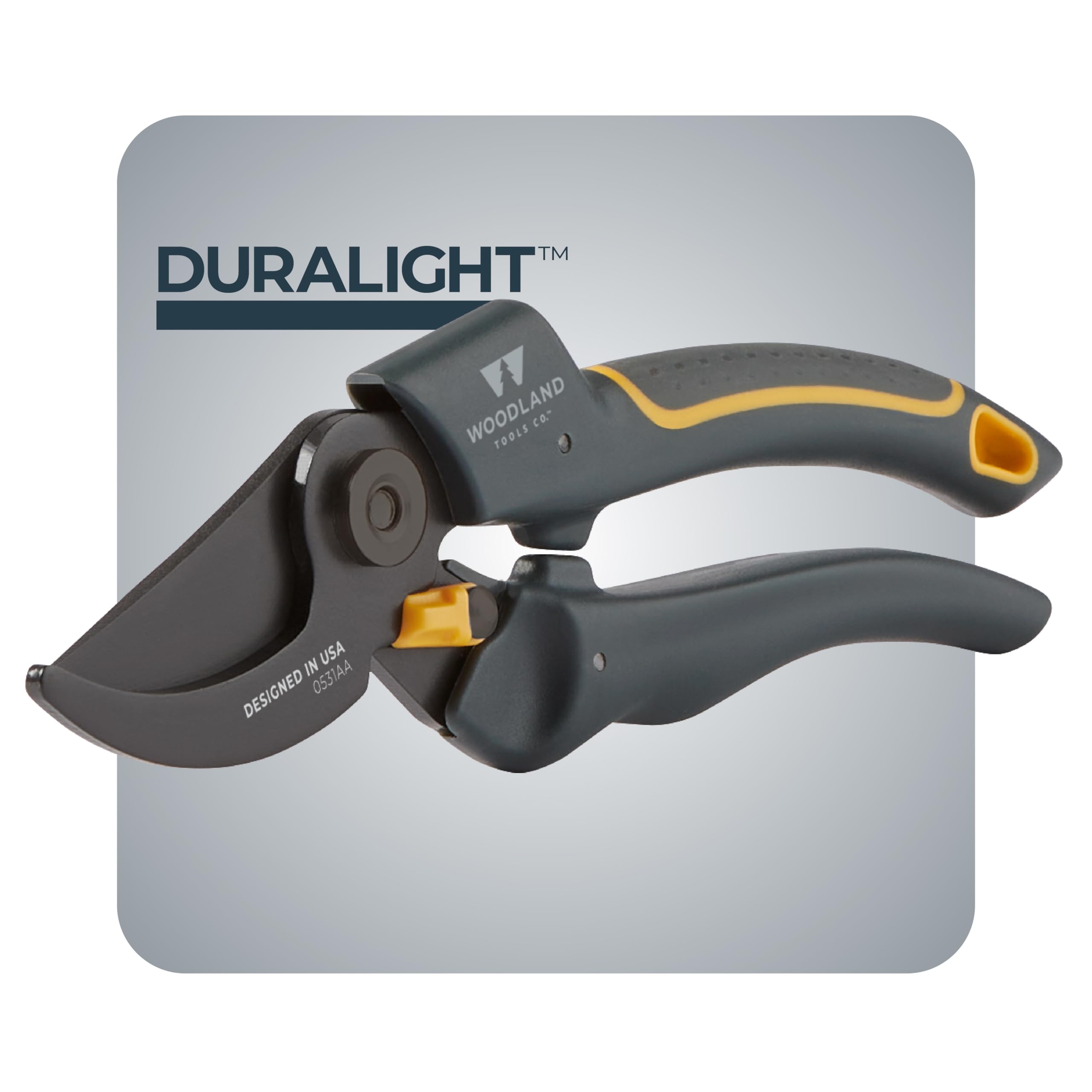 Woodland Tools Co. Duralight Bypass Pruning Shears – 5/8" Cut Capacity, Lightweight Hand Pruner, High Carbon Steel Blade, Adjustable Lock, Internal Spring, Soft Grip Garden Tool for Plants and Shrubs