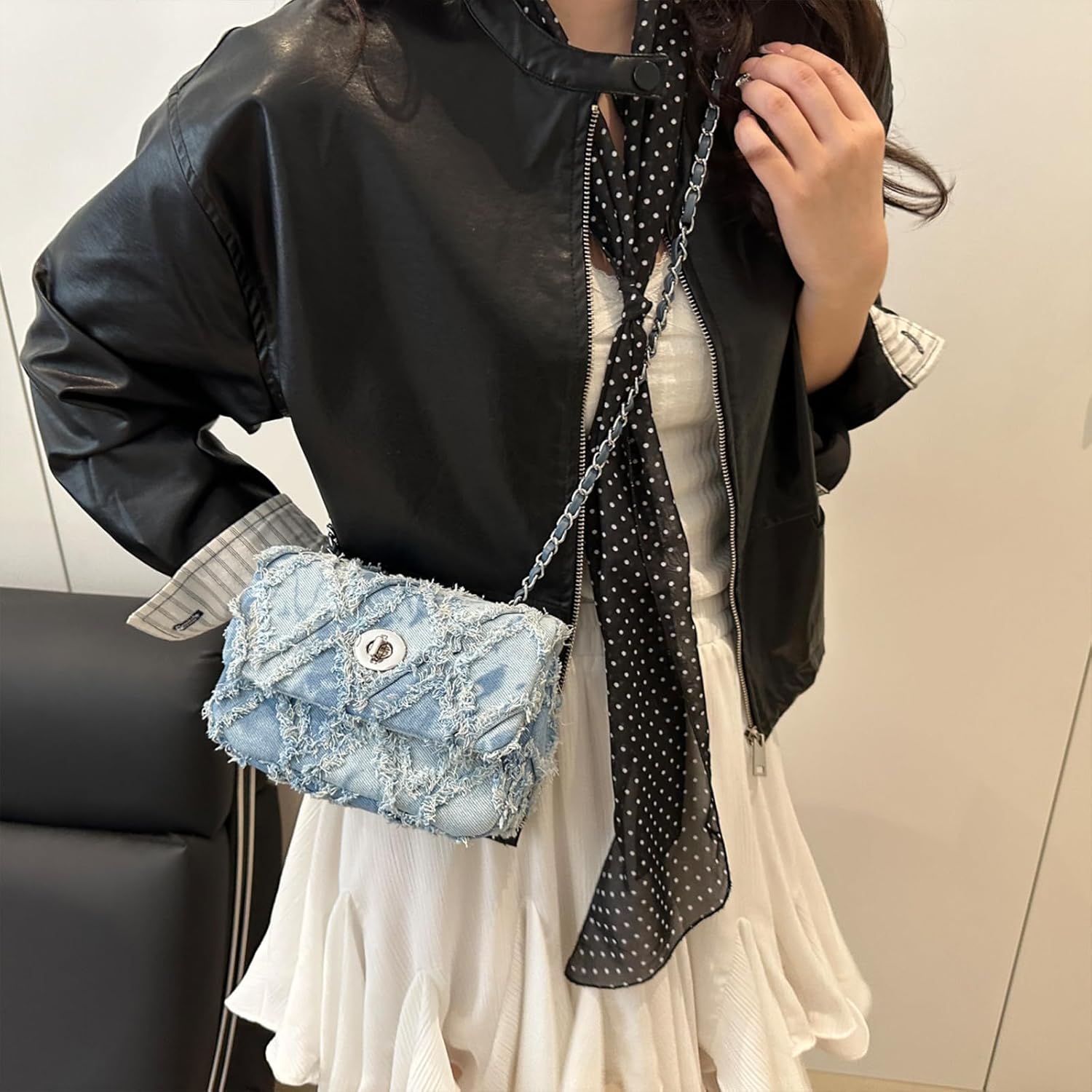Denim Crossbody Bags for Women Small Quilted Denim Purse Shoulder Handbag Cute Jean Bag - Image 2