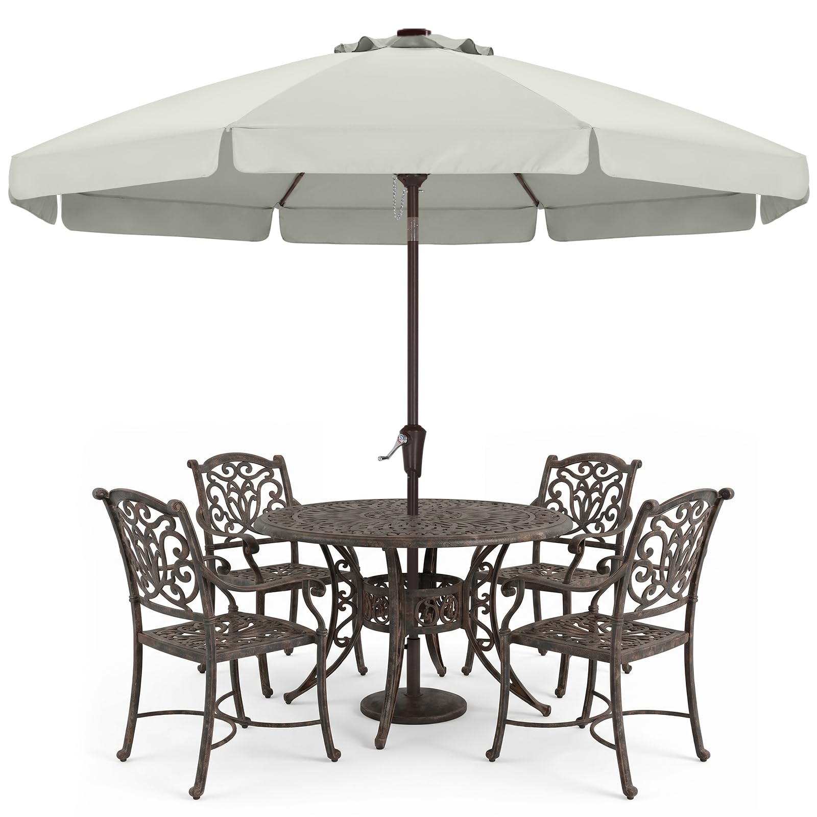 abccanopy 9ft scalloped patio umbrella, outdoor table umbrella with tilt and crank, fiberglass ribs deck umbrella for patio, pool, garden, picnic (light beige)