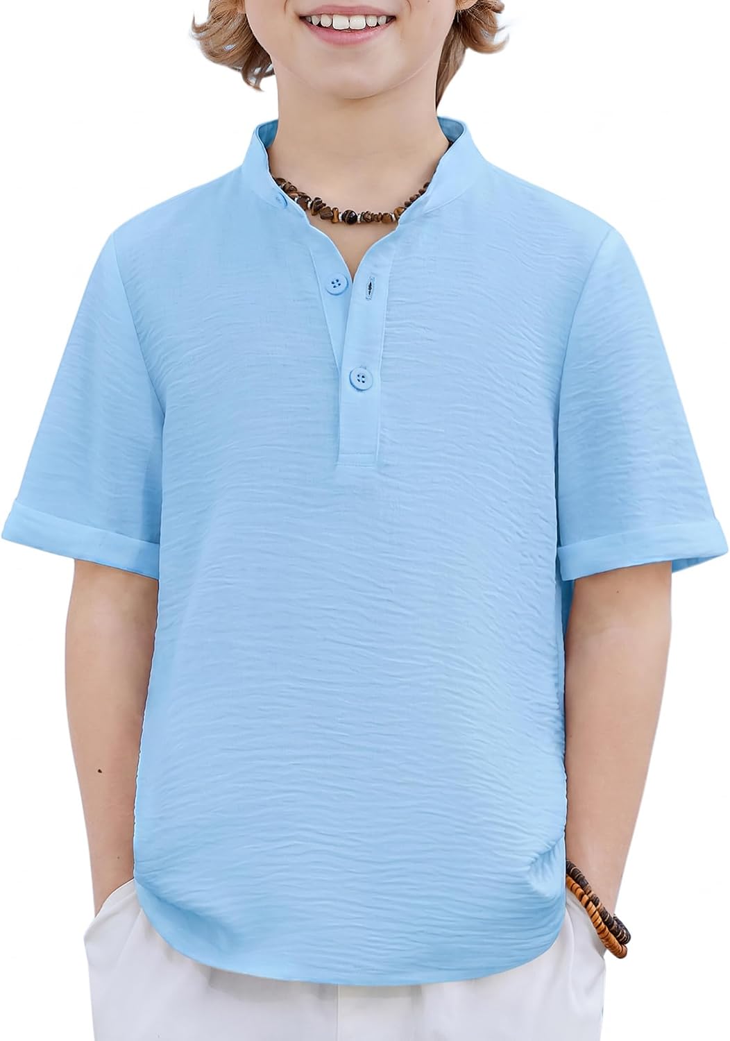 Arshiner Boys Short Sleeve Henley Shirt Button Up Summer T Shirt Casual Tops Tees for Kid 4-12 Years