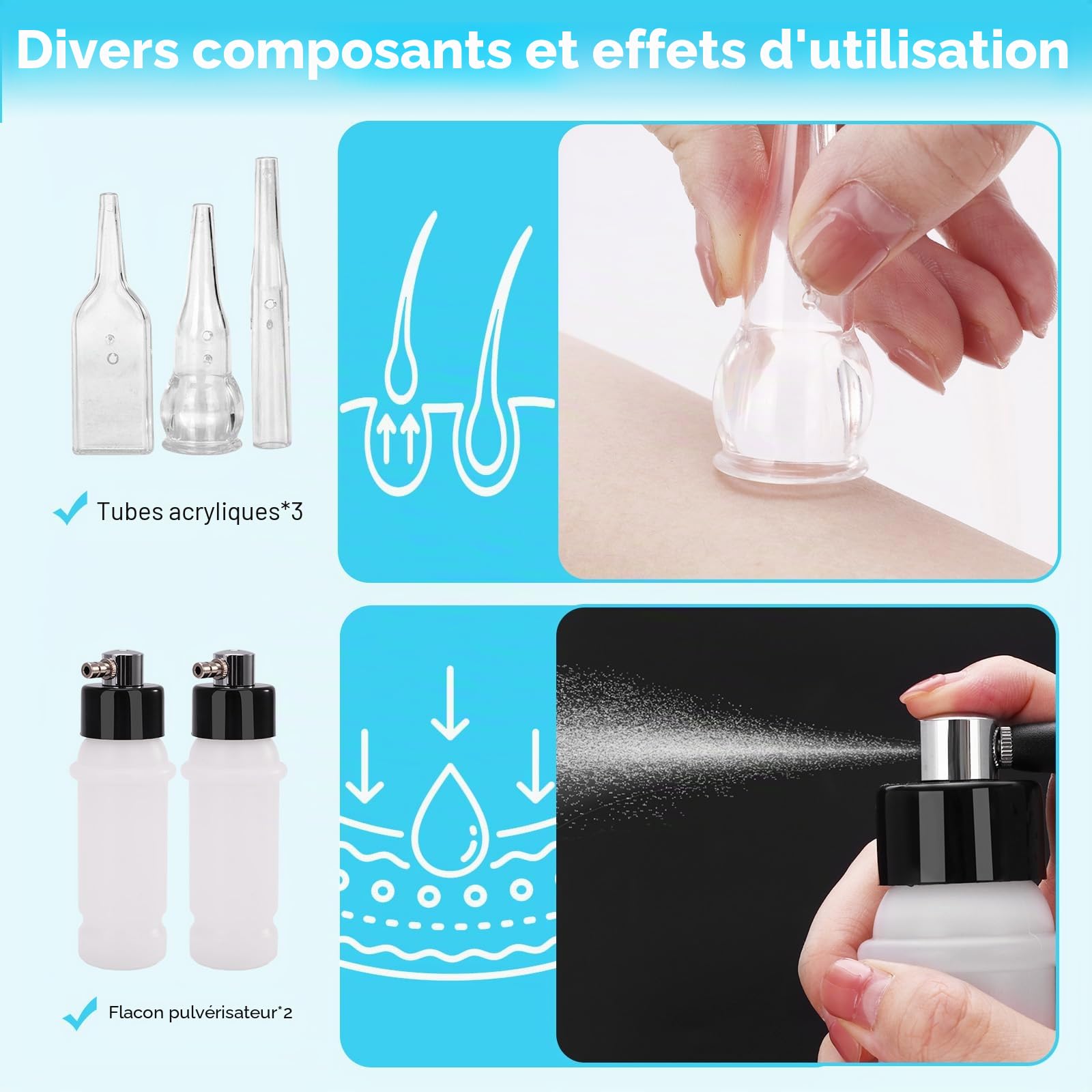 3 en 1 diamant microdermabrasion machine, personnel salon | beauté spécial Magic Rod, flacon de pulvérisation, tube de verre sous vide et d'autres équipements professionnels