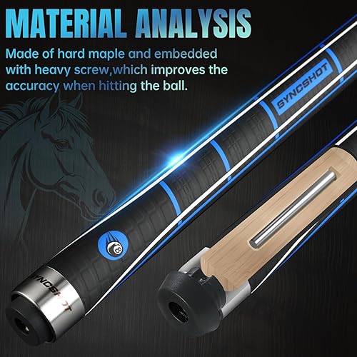 Miniatura 6 de Taco de piscina de fibra de carbono de 58 pulgadas profesional para adultos, tecnología de carbono completo, baja desviación, taco de billar con