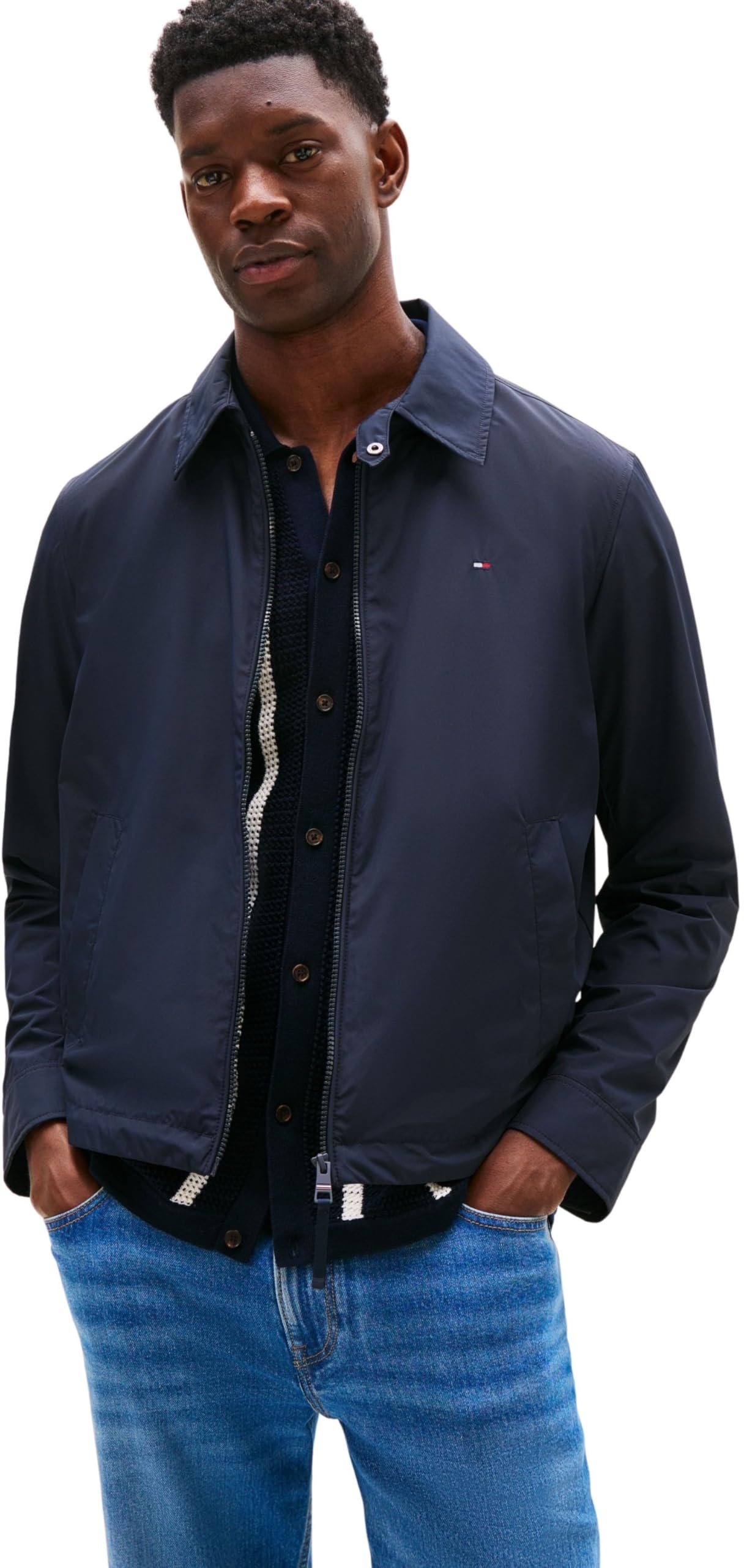 Tommy Hilfiger Men's Navy Packable Water Repellent Zipped Ivy Jacket - Desert Sky - S