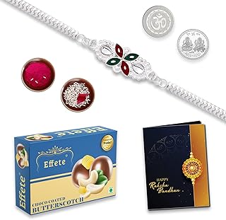DeoDap Multicolor Bracelet/ Rakhi (K1_A2_BS32) & Effete Chocolate Butter Scotch with Silver Color Pooja Coin, Roli Chawal & Greeting Card | Occasion | Rakhi for brother with gift | bracelets for men stylish |rakhi combo for brother | Set of 1 Rakhi | Rakhi Chocolate Gift combo|-picture-12