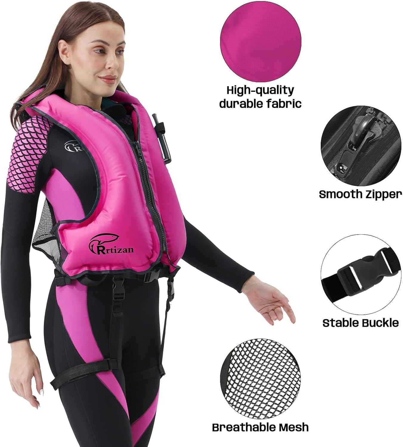 Rrtizan Inflatable Snorkel Vest for Adult, Travel Snorkeling Vest for Swimming, Snorkeling, Paddleboarding, Swim Vest Adult Suitable for 90-220lbs