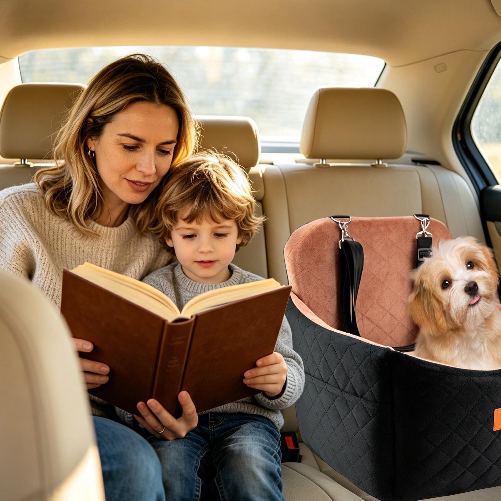 Asiento Coche para Perros Transportín De Viaje con Espuma Viscoelástica | Cama de Coche para Perros En SUV, Camioneta, Carga, Viajes, Trayectos Diarios, Largos, Vacaciones, Veterinario Y