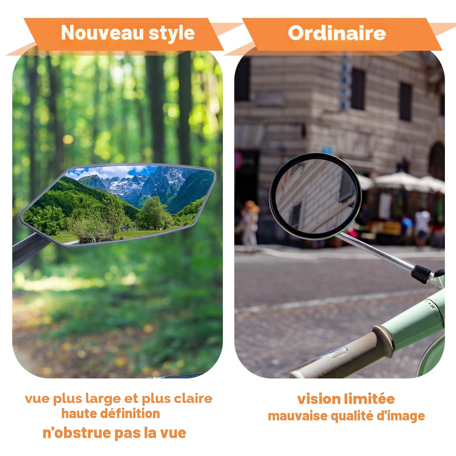 Lot De 2 Rétroviseurs Vélo/trottinette – Réglables 360° – Bras Long – Fixation 22-25 Mm – Verre HD, Aluminium – Clé Hexagonale Incluse