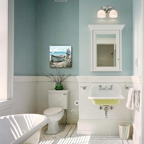 Miniatura 7 de Arte de pared para baño, decoración costera, barco náutico en la playa, lienzo con imagen de gaviota del océano, paisaje marino, arte de granja para