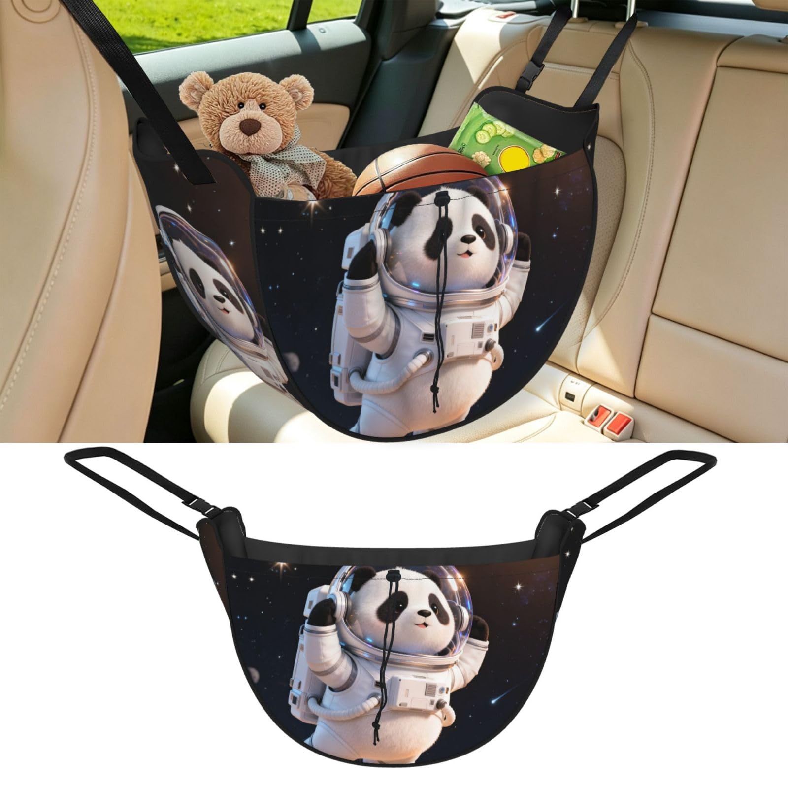 Cntdbu Black Panda Astronaut Space Car Seat Organizer-Backseat Storage Bag For Travel