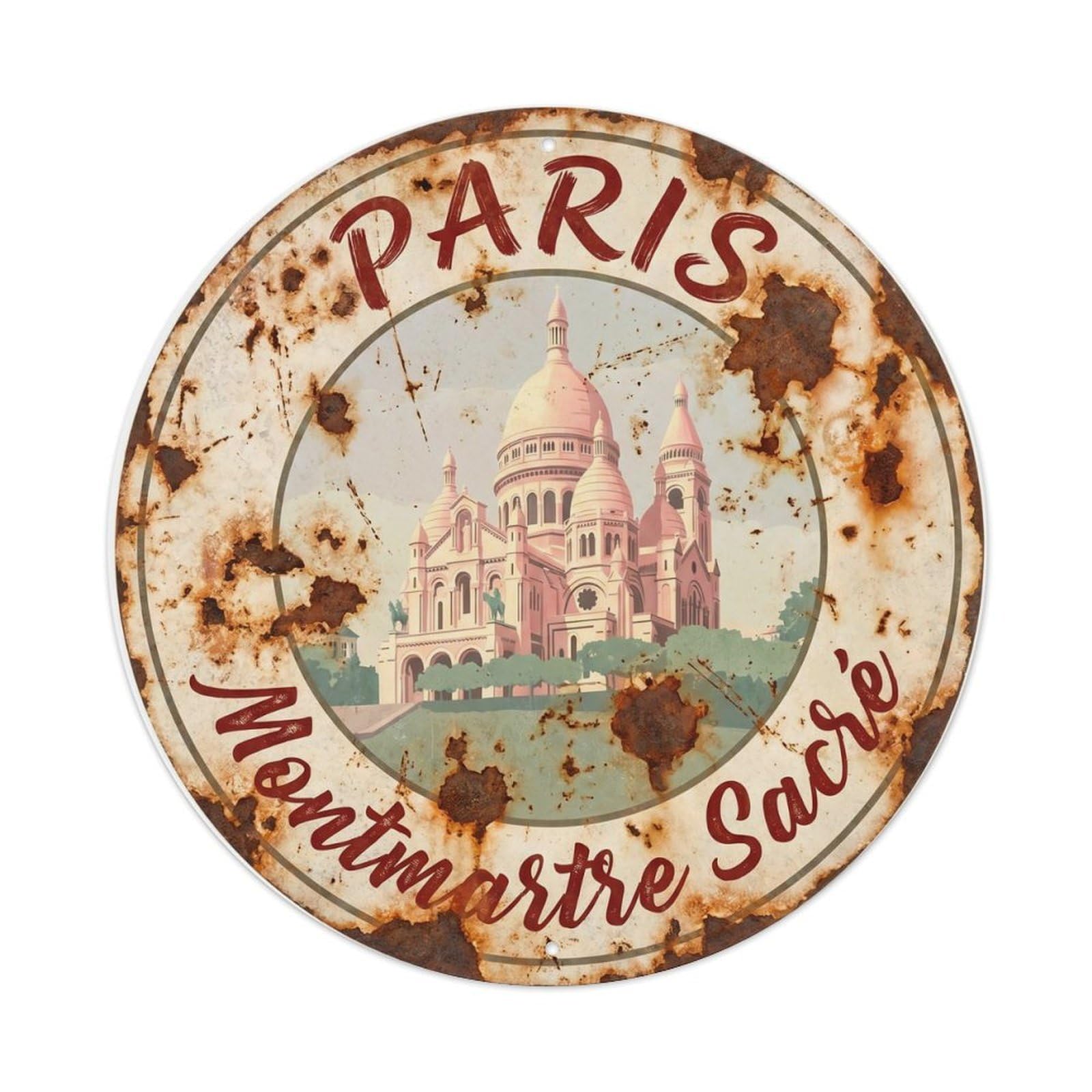 Fqnyr Style Vintage Travel Parisian Sacre Coeur Metal Tin Sign