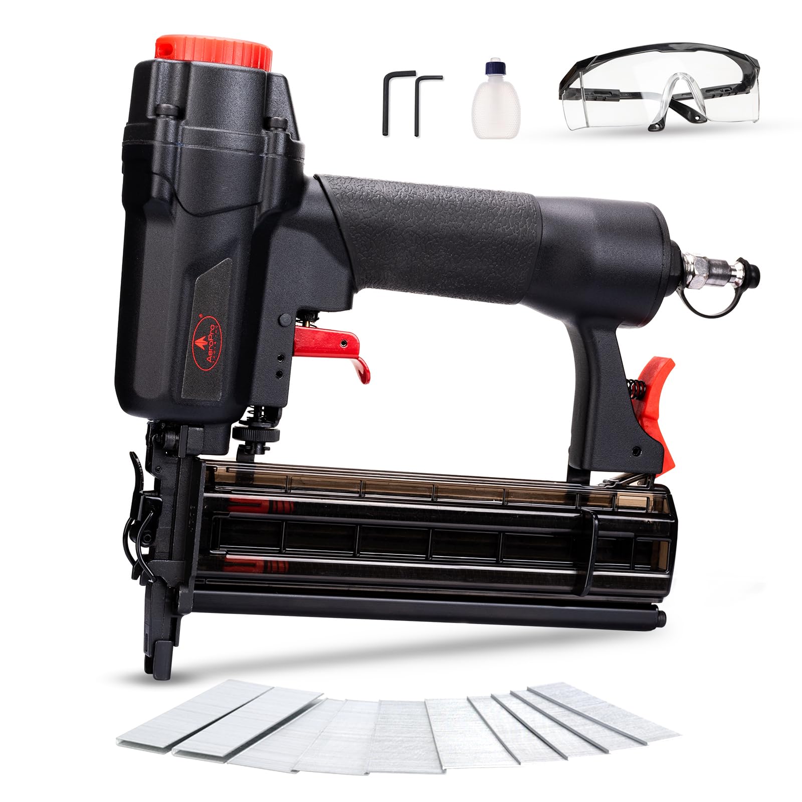 AEROPRO Tools Pneumatic Brad Nailer, 18 Gauge 2 in 1 Air Brad Nail Gun and Staple Gun with 1000pcs Nails for Upholstery, DIY Project, Woodworking