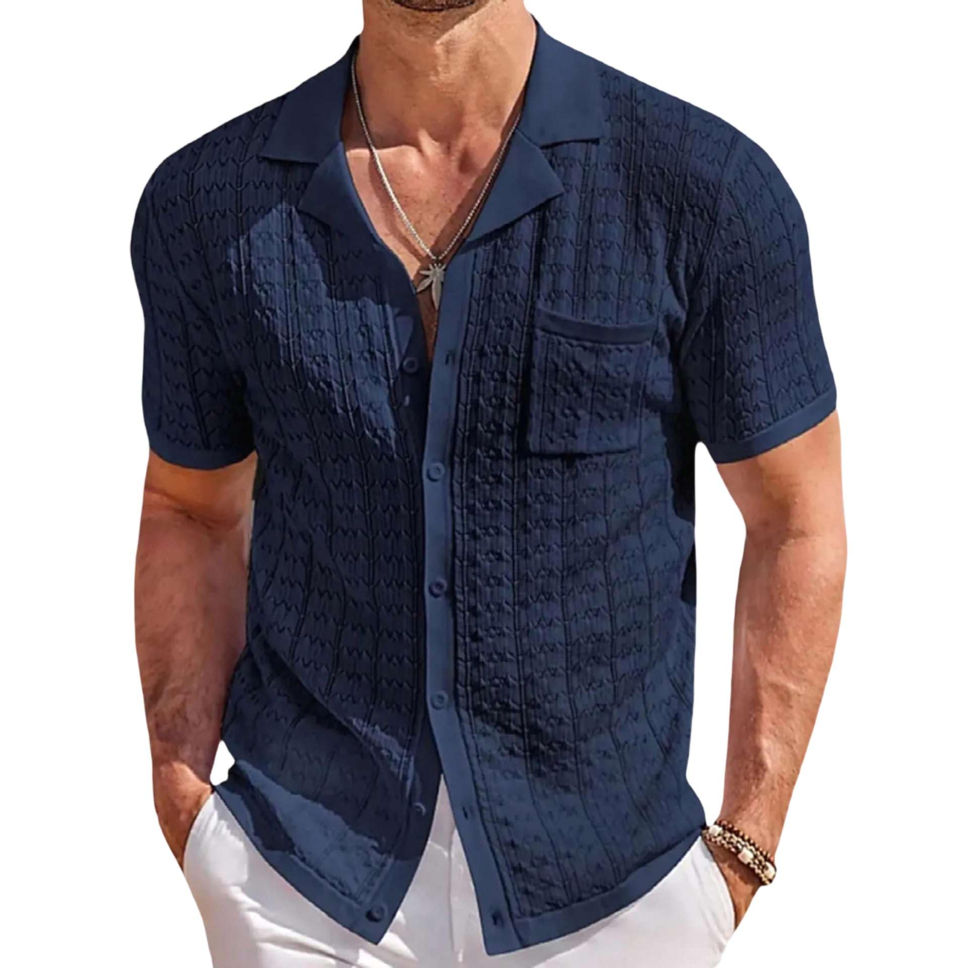 Chemise Polo Homme Tricotée Bohème Manches Courtes Casual Chic