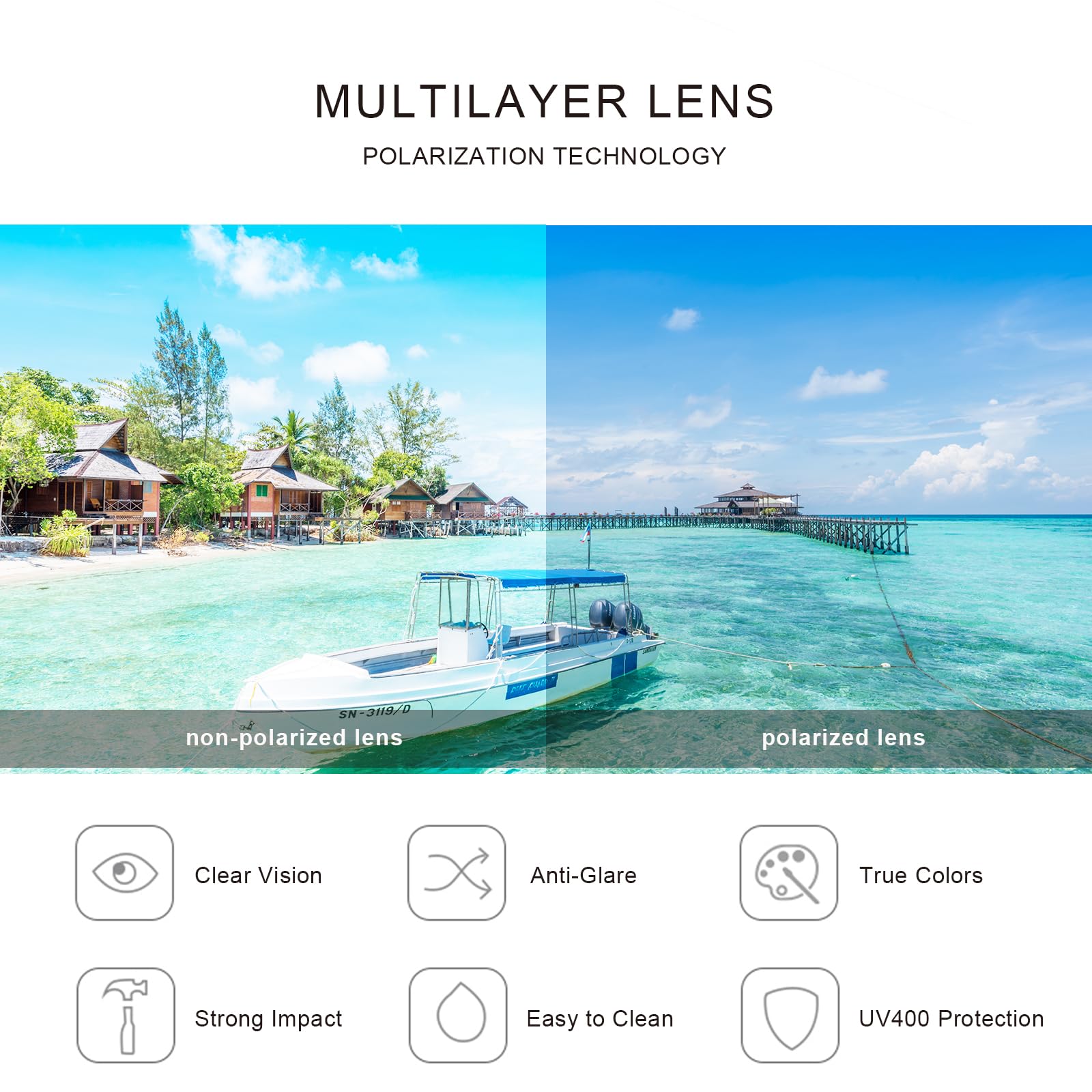 Gafas de sol polarizadas deportivas para hombre, gafas de pesca, protección UV, rectangulares
