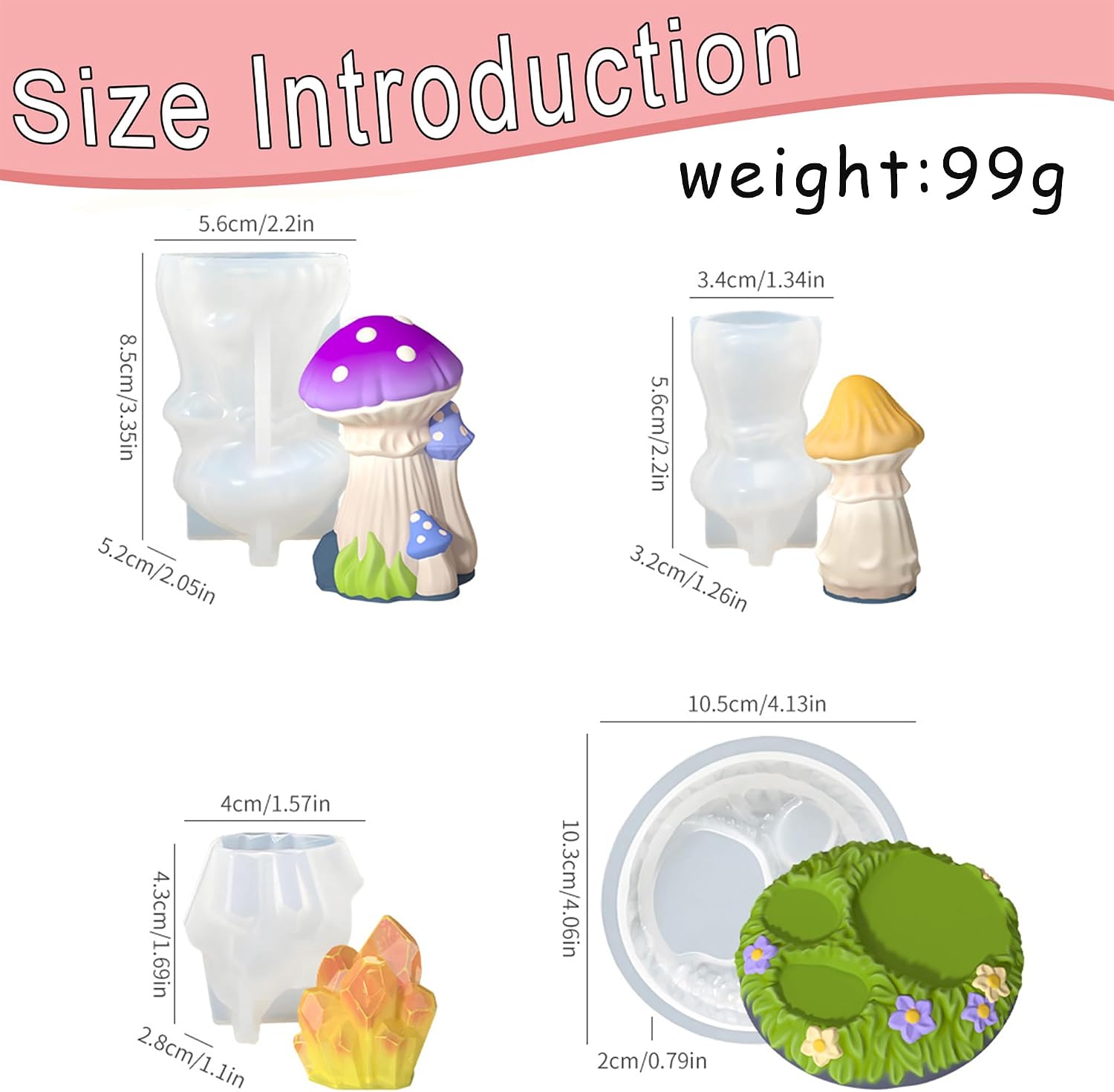 4Pcs Mini Mushrooms Decor Epoxy Resin Silicone Casting Molds Tiny Fairy Garden Candle Molds for DIY Micro Miniatures Landscape Art Crafts Decor Table Ornaments Flower Preservation Soap Clay