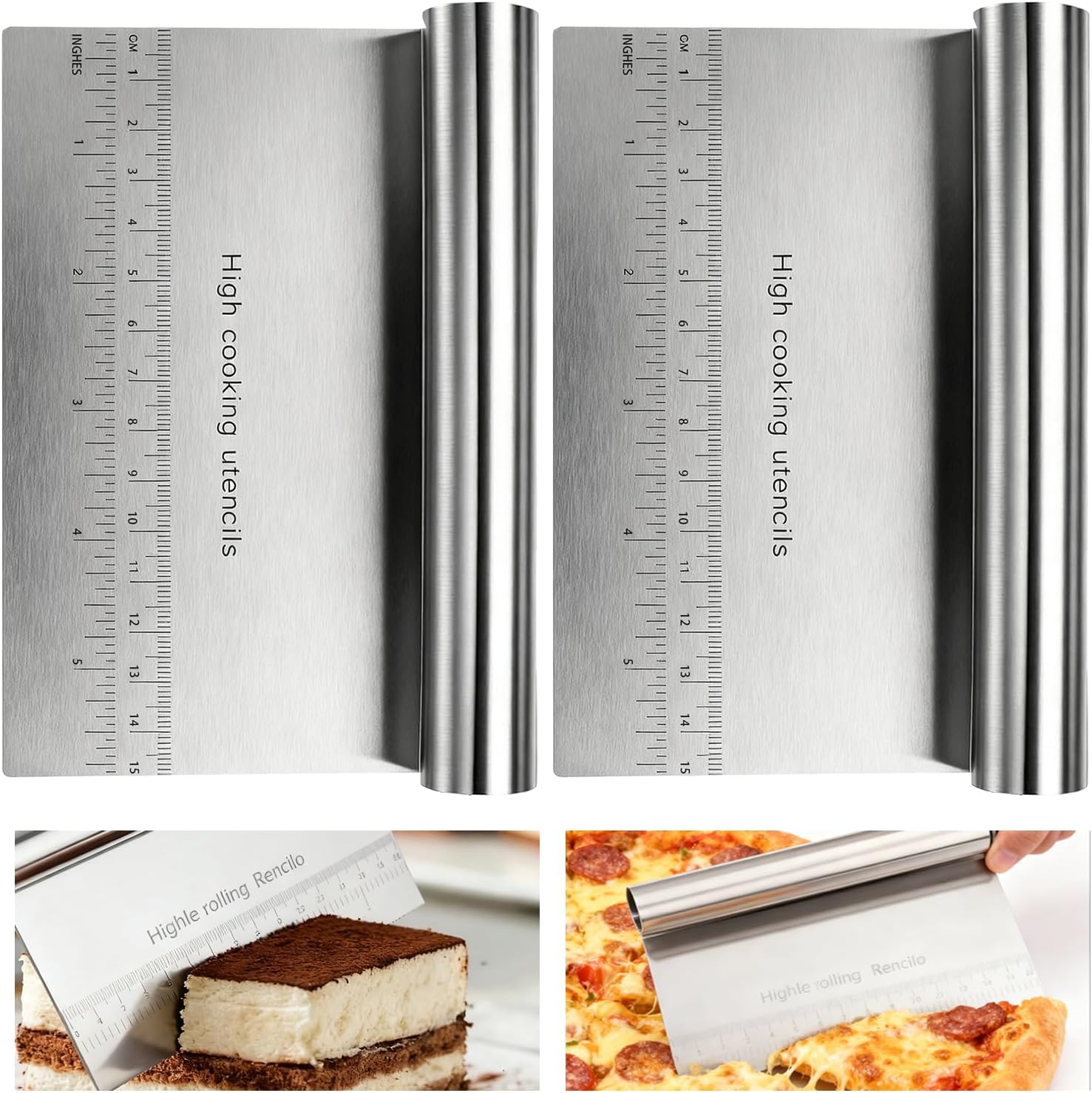Vegetable Scoop Kitchen Dough Cutter Stainless Steel with Spatula Scraper for Cutting Dough Kitchen Pastry Bakery Baking 15 x 11 cm Pack of 2