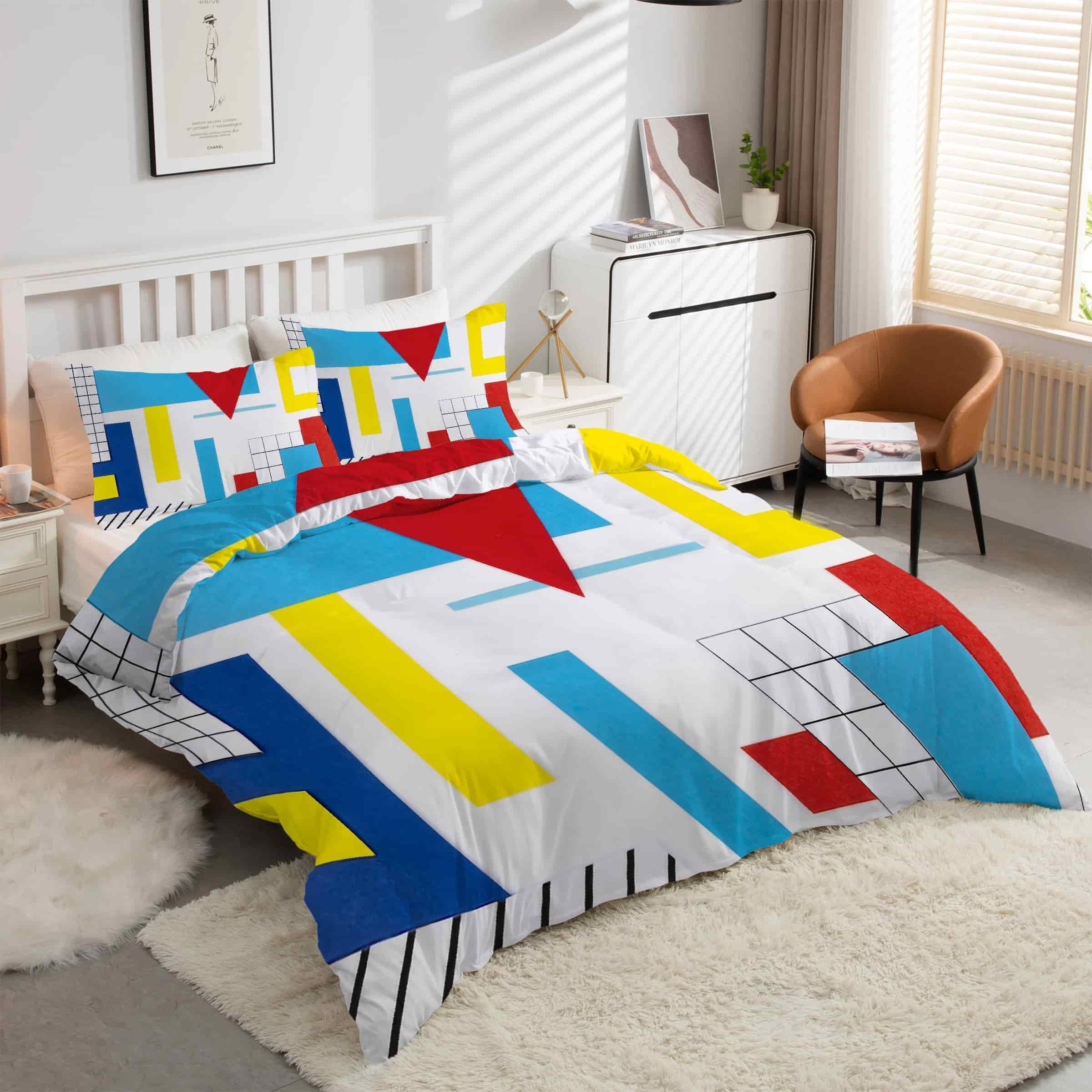 Ensemble de literie 3 pieces motif triangle pour une chambre moderne