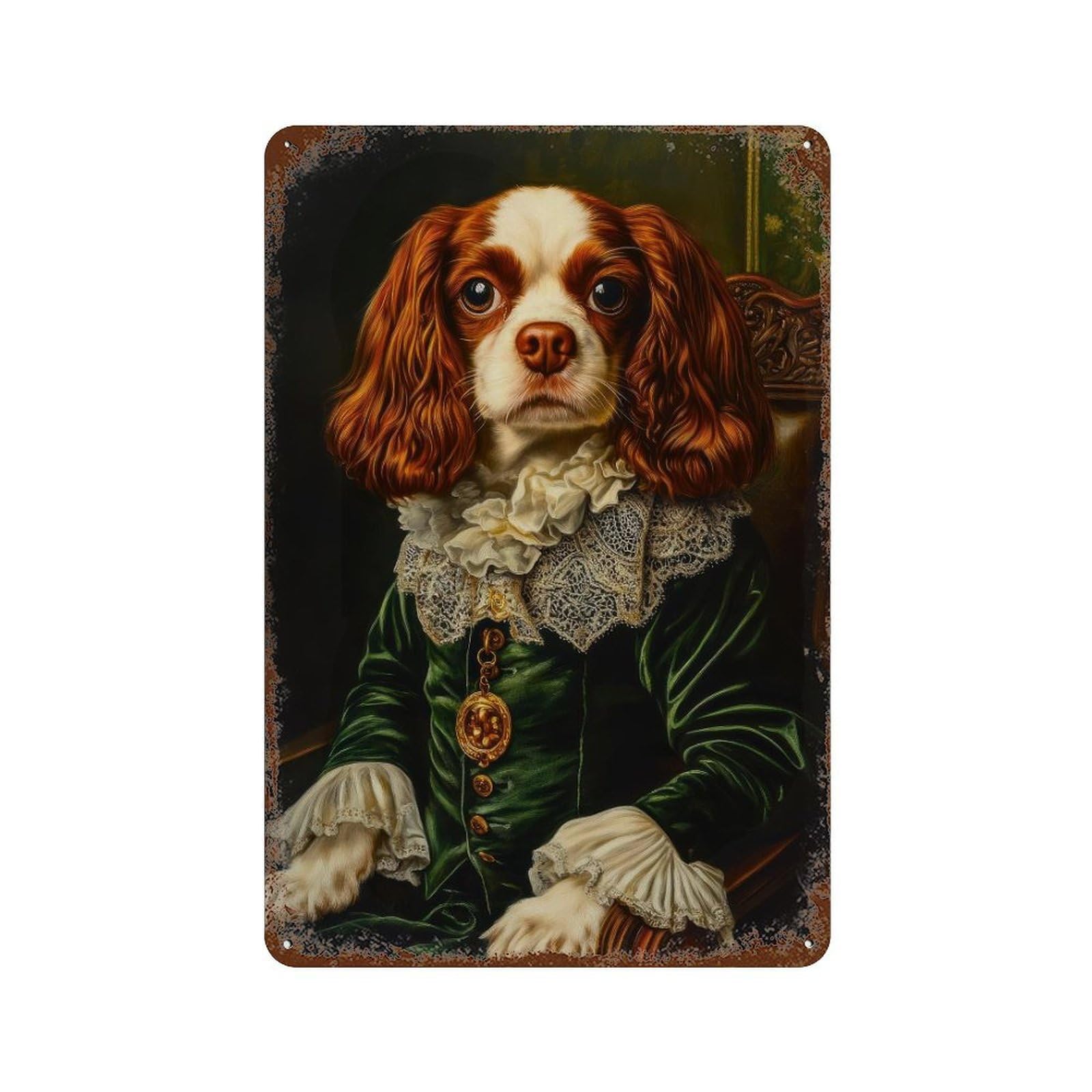 Cavalier King Charles Portrait Regal Dog Renaissance Pet Funny Gift Dark Academia Decor Wall Decor Art Metal Tin Poster Modern Home Decor Art Home Bar Shop Decorations Vintage Sign 30x20cm