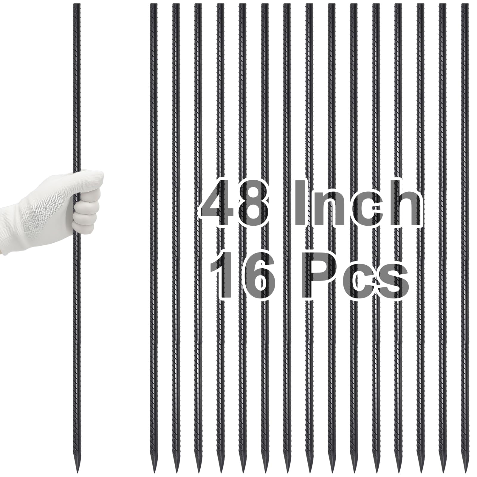 VVOKGO 16 estacas de acero de 48 pulgadas con punta de cincel, estacas de madera rectas, resistentes, para jardín, camping, plantas, soporte para plantas, color negro antioxidante