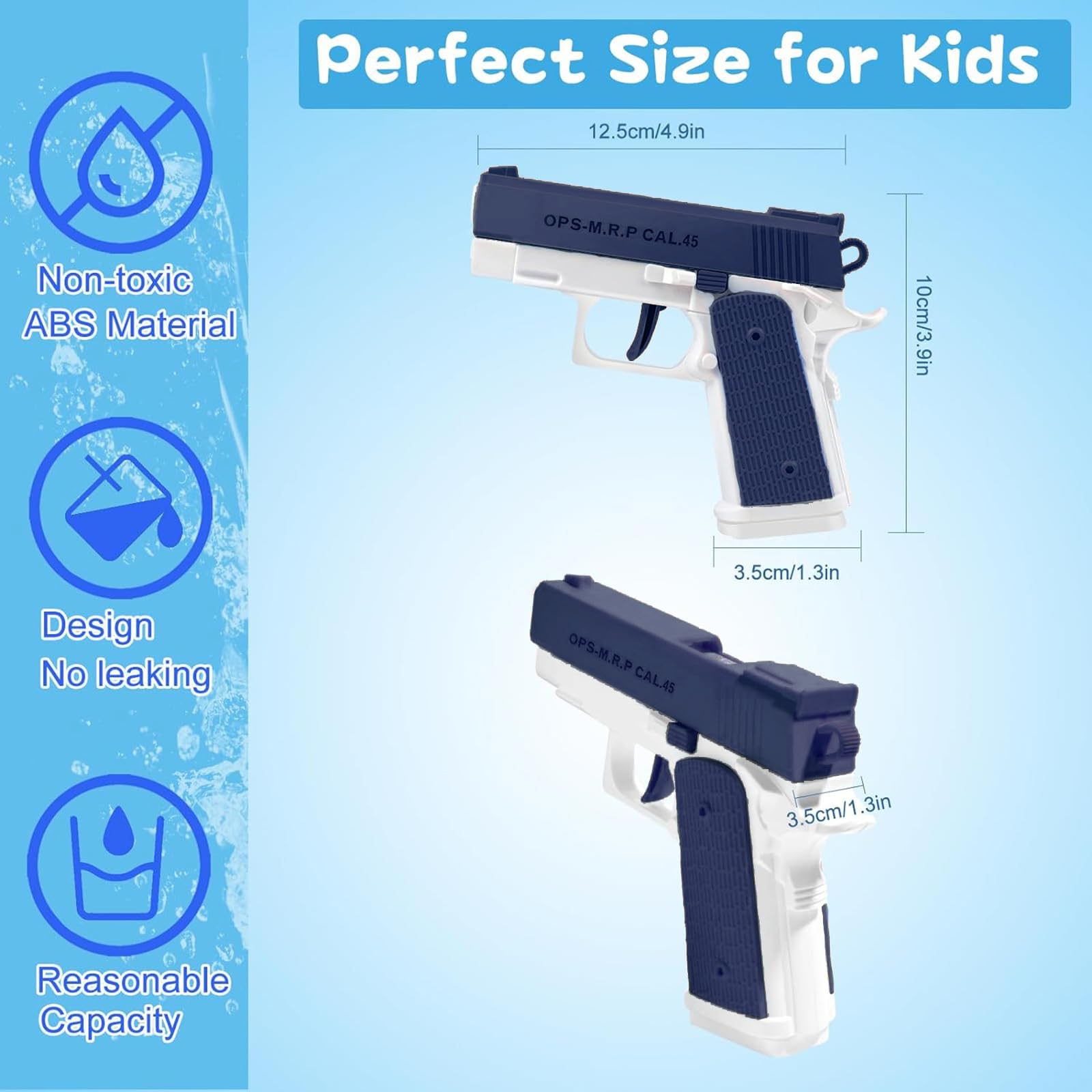 Pistola ad Acqua 2 Pezzi Pistole ad Acqua per Bambini Portata 10 Metri per Estivi Feste all'aperto, Piscina, Spiaggia, Giochi, Regali per Bambini (Blu+Grigio)