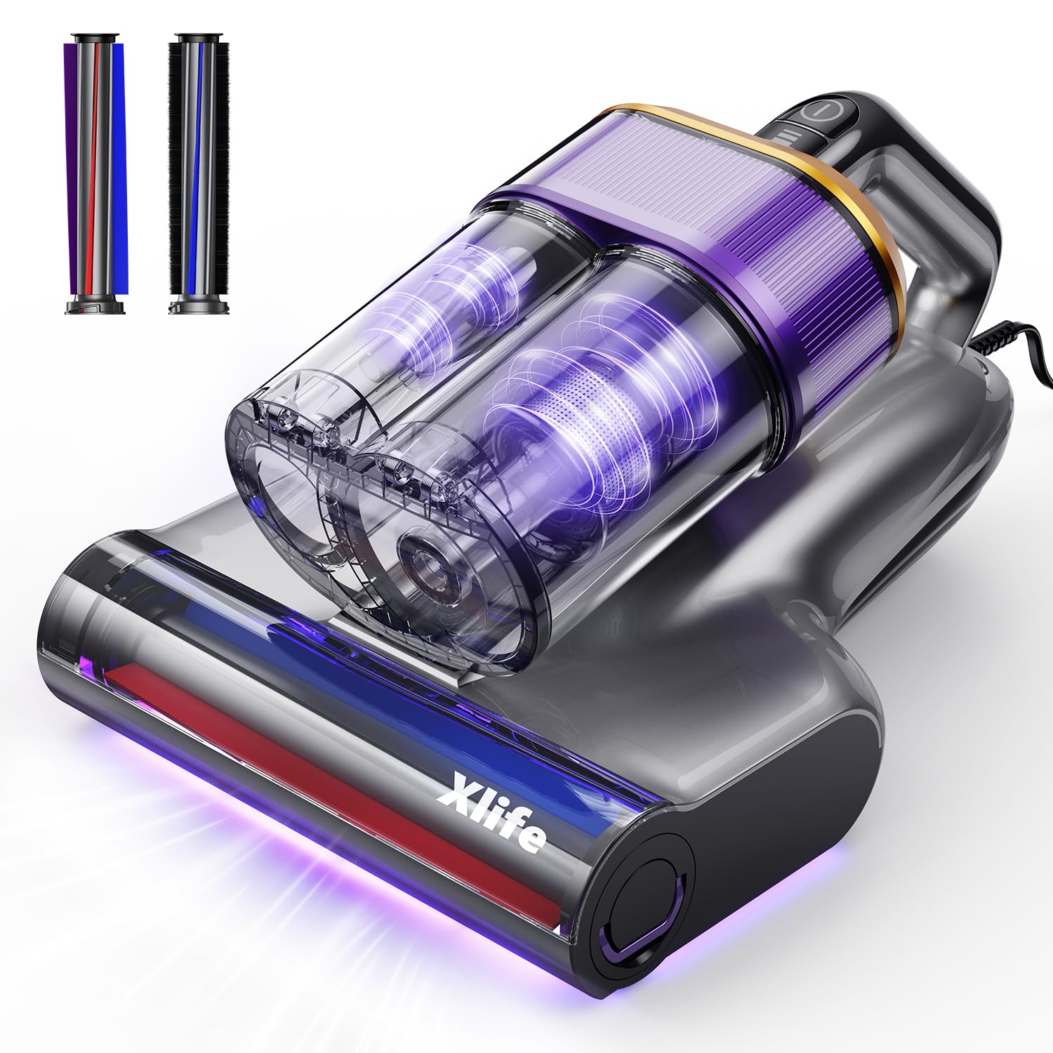 Milbensauger für Matratzen mit 18 kPa Saugkraft, UV-C Licht, 63 °C Heißluft und 2 Bürsten, Bett-Staubsauger und Matratzenreiniger für Matratzen, Betten, Sofa