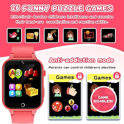 Miniatura 4 de Reloj inteligente Cosjoype para niñas de 4 a 12 años, relojes inteligentes para niños con pantalla táctil HD de 26 juegos, con cámara de video,