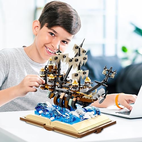 Miniatura 9 de ZYLEGEN Juego de juguetes de construcción de barco pirata para adultos, kit de bloques de construcción de barcos piratas Queen Mary, juegos de