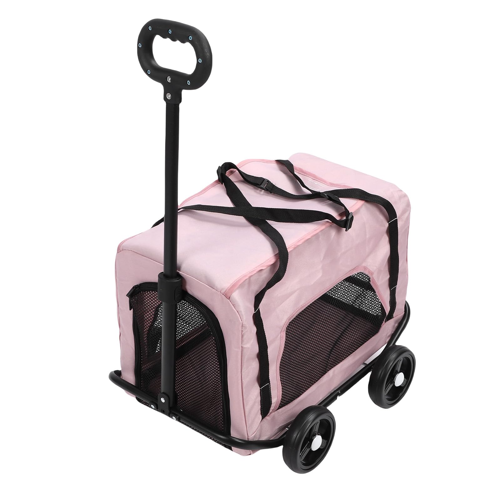 Składana Torba na Wózek dla Zwierząt |Przenośny Transporter dla Psa z 4 Kółkami Małych Kotów, Szarym Wózkiem na Kółkach i teleskopową rączką (PINK)