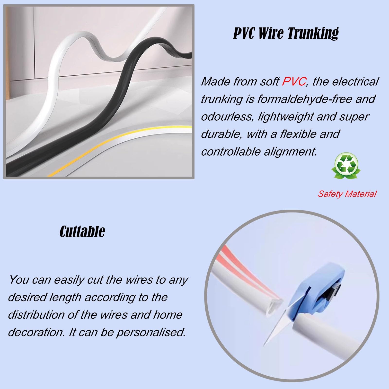 Canalización de cables Canales Para Cables Semicirculares Recortables De PVC, Canaletas Para Zócalos Con Cinta Autoadhesiva, Paredes Cubre Cables No Perforadas Para Ordenadores En Viviendas Y Oficinas
