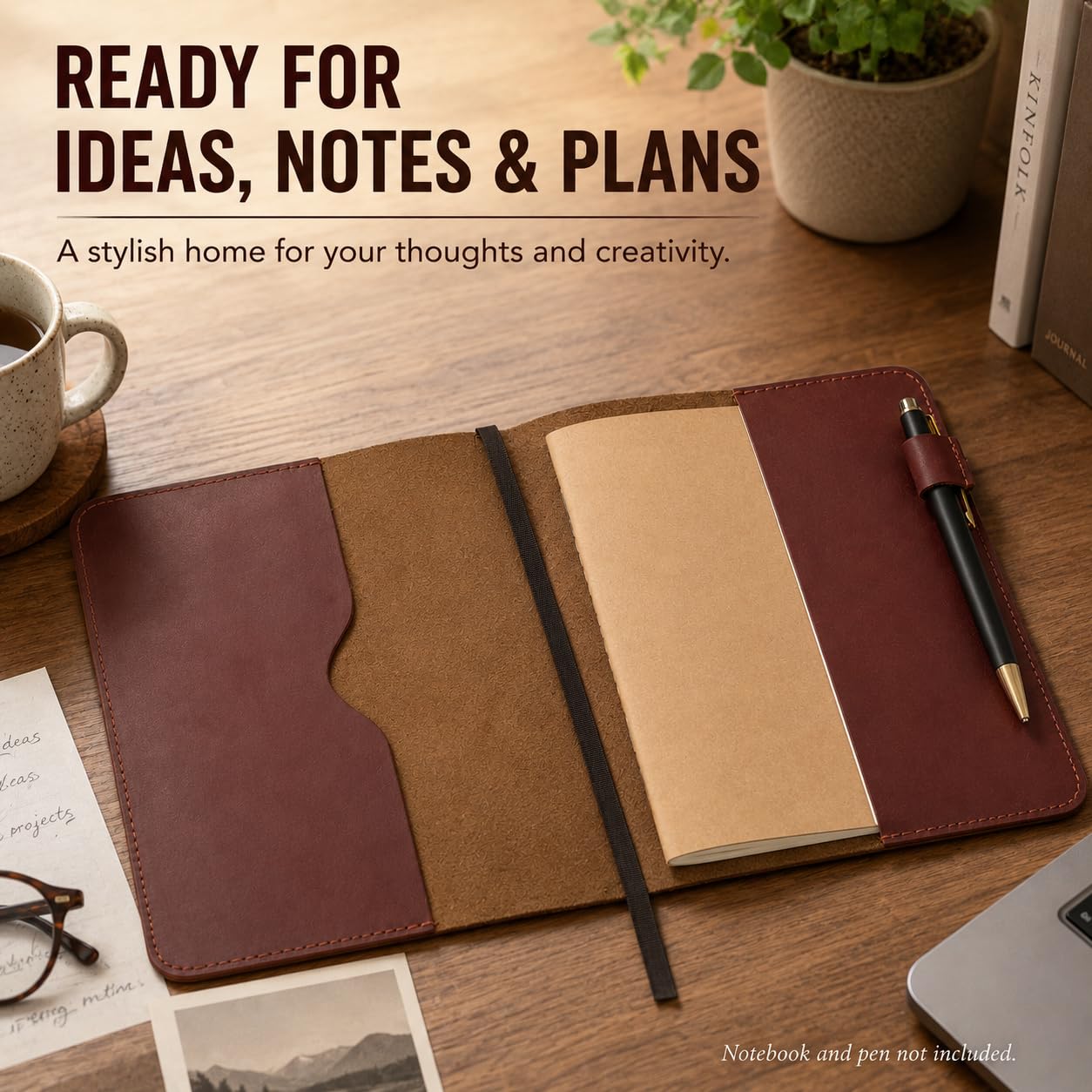 Couverture de journal rechargeable XXL en cuir Bordeaux 21,6 x