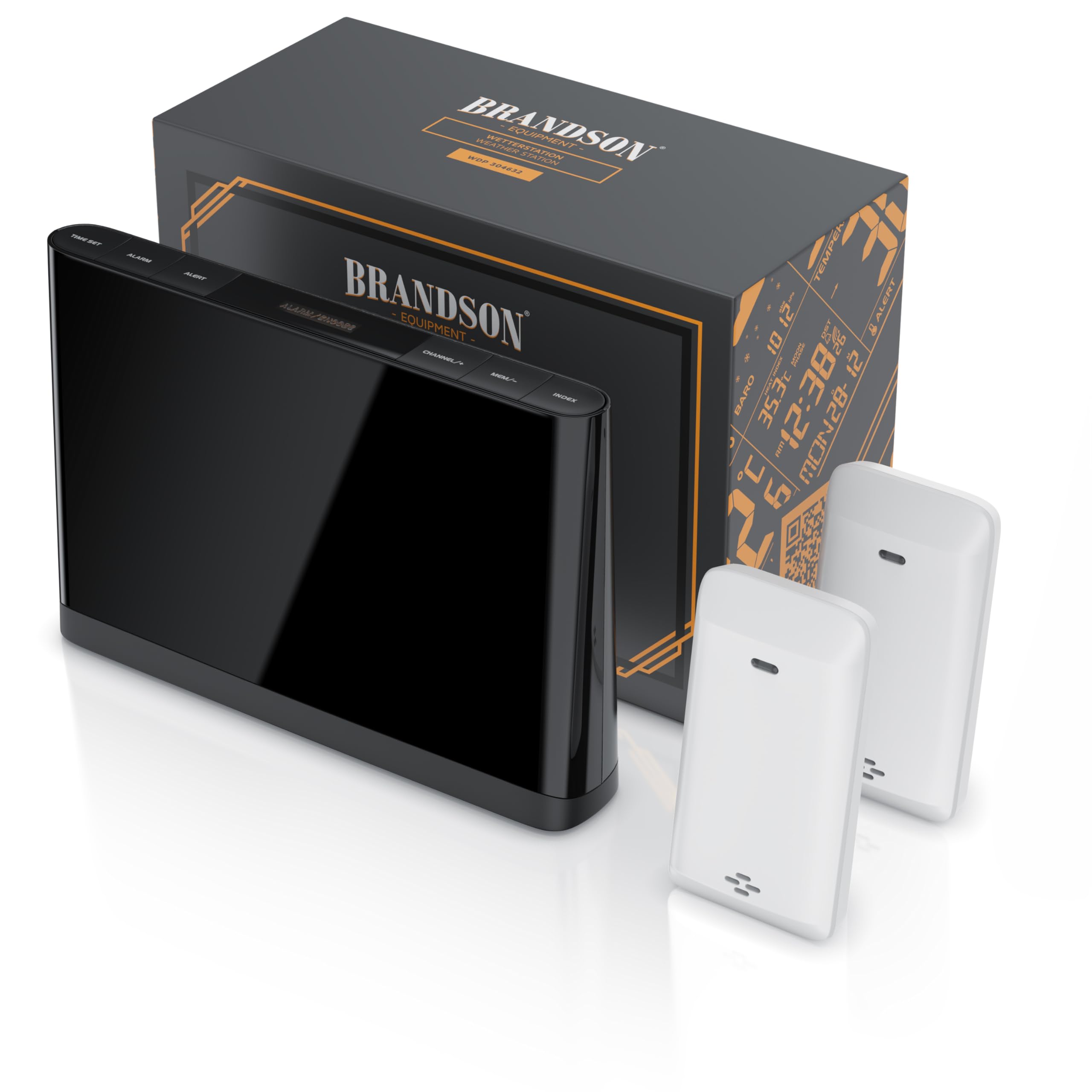 Brandson - Wetterstation Funk mit 2 x Außensensor (2 Zonen) - DCF Empfangssignal Funkuhr - Innen- und Außentemperatur - relativer Luftdruck - Barometer - Temperaturtrend – Lichtsensor - LCD-Display