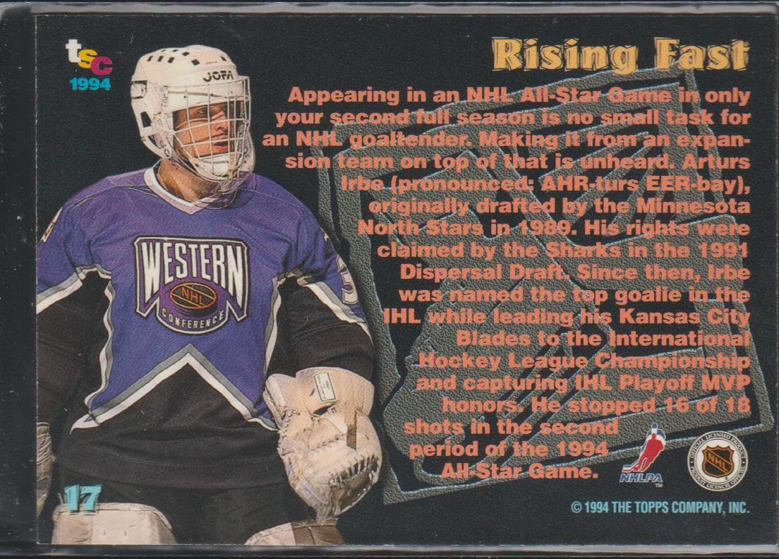 Amazon.com: 1994 Stadium Club Arturs Irbe Sharks All-Star Hockey