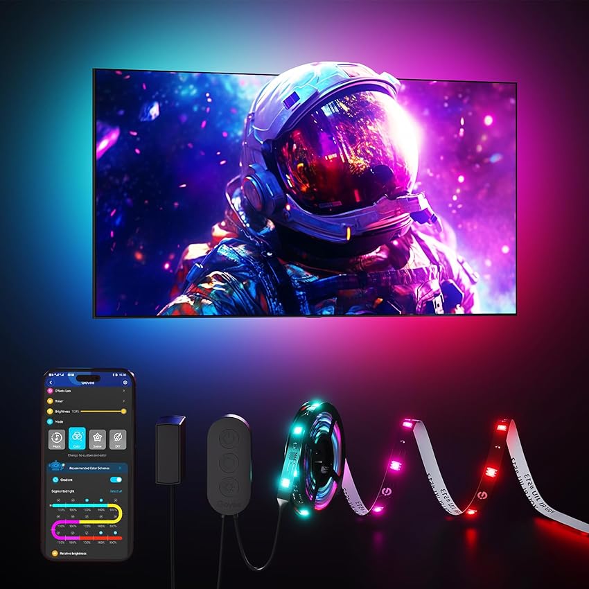 Govee TV LED Backlight, Intelligenti RGBIC da 2,4M per TV da 40-50 pollici, Striscia LED Intelligente con Controllo Bluetooth e Wi-Fi, Funziona con Alexa e Google Assistant, Sincronizzazione Musicale
