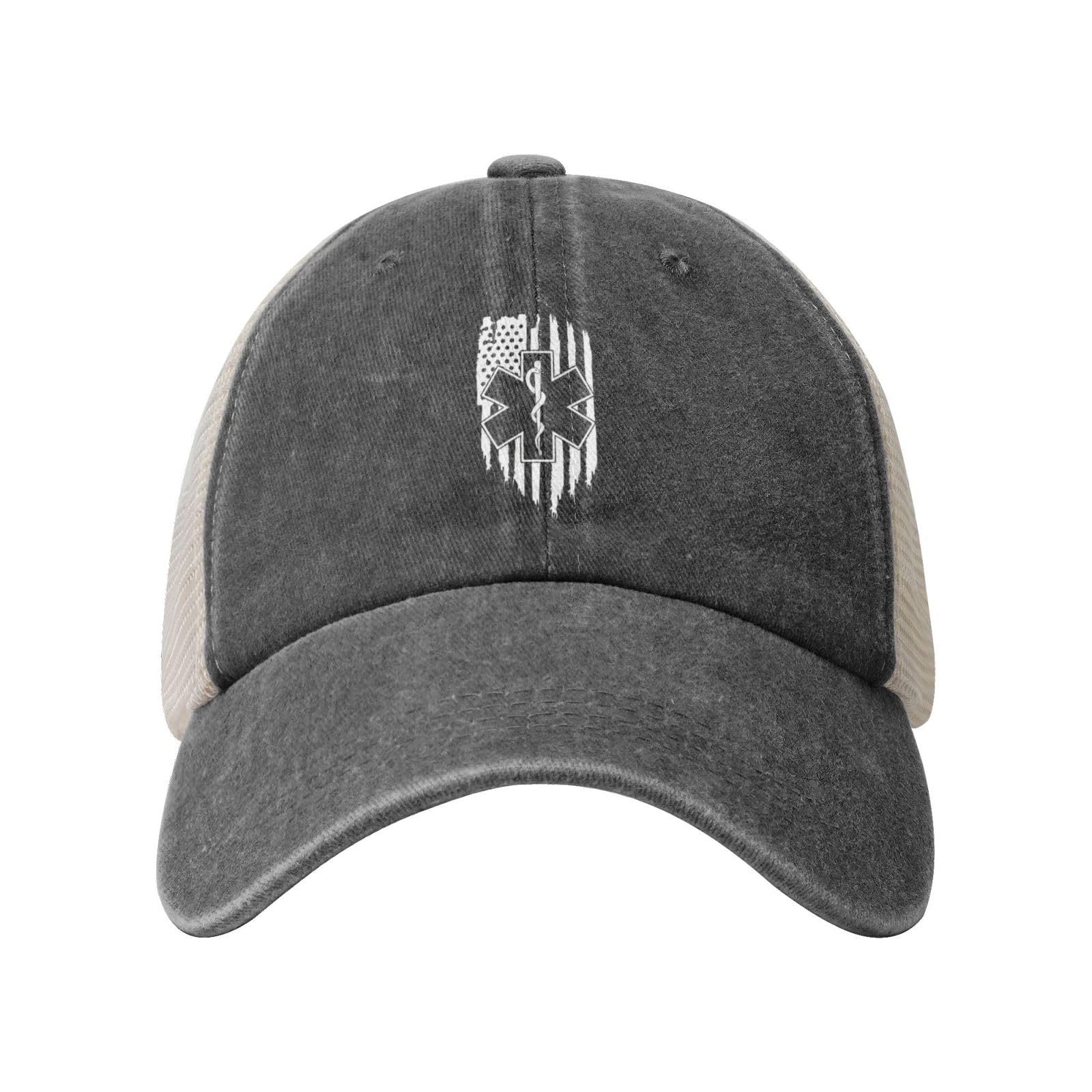 American Flag EMS Star of Life EMT Paramedic Medic Trucker Hat - Breathable Mesh Baseball Cap Dad Hat Men Women