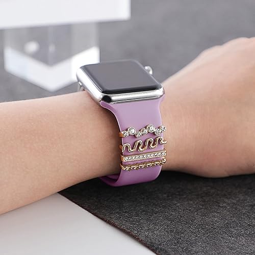 Miniatura 5 de 4 piezas de dijes de metal brillantes para decoraciones de correas de Apple Watch Series SE 8, 7, 6, 5, 4, 3, 2, 1 Ultra, correa de reloj, abalorios