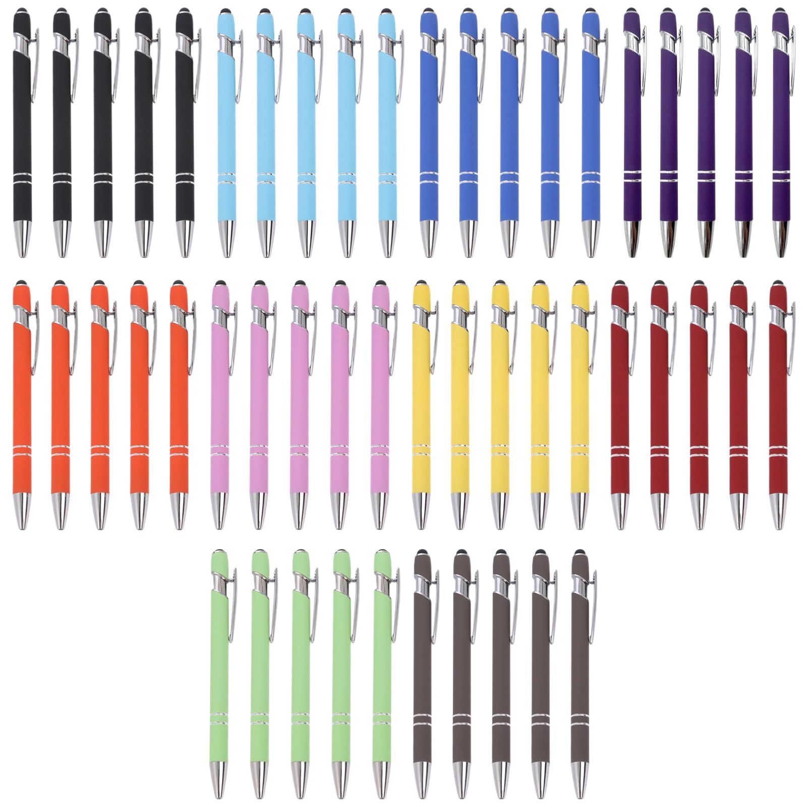 50 penne a sfera in confezione grande, corpo in plastica resistente, scrittura fluida, 10 colori, impugnatura comoda, ideali per scuola, ufficio e uso quotidiano