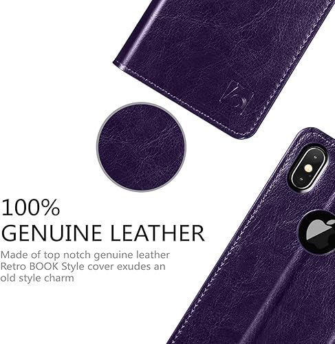 Miniatura 2 de Belemay Funda tipo cartera compatible con iPhone X, compatible con iPhone 10, piel de vaca genuina con tapa bloqueo RFID, tarjetero, funda