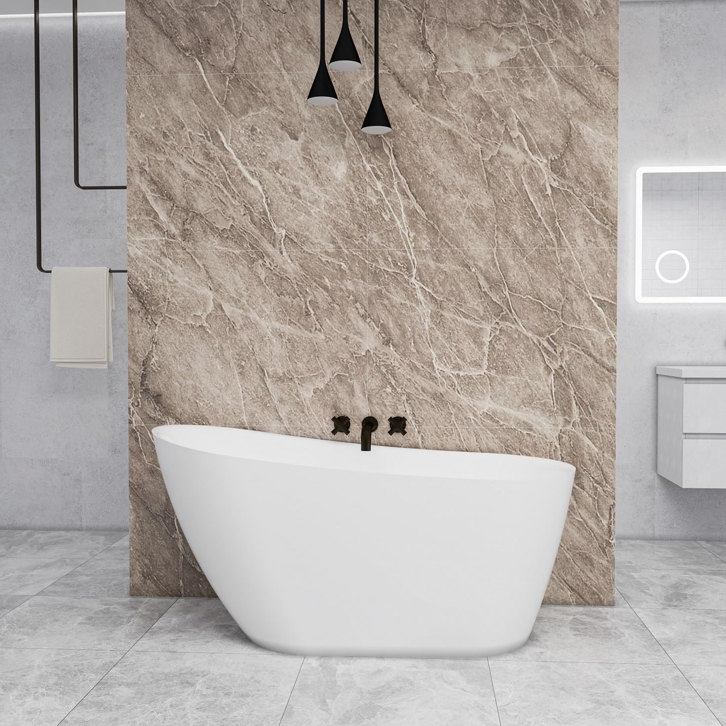 Baignoire îlot design ovale L.150 x l.72 x H.73cm Capacité Maximum de 230 Litres - Blanc - En Acrylique - AICA baignoire avec Bonde et trop plein