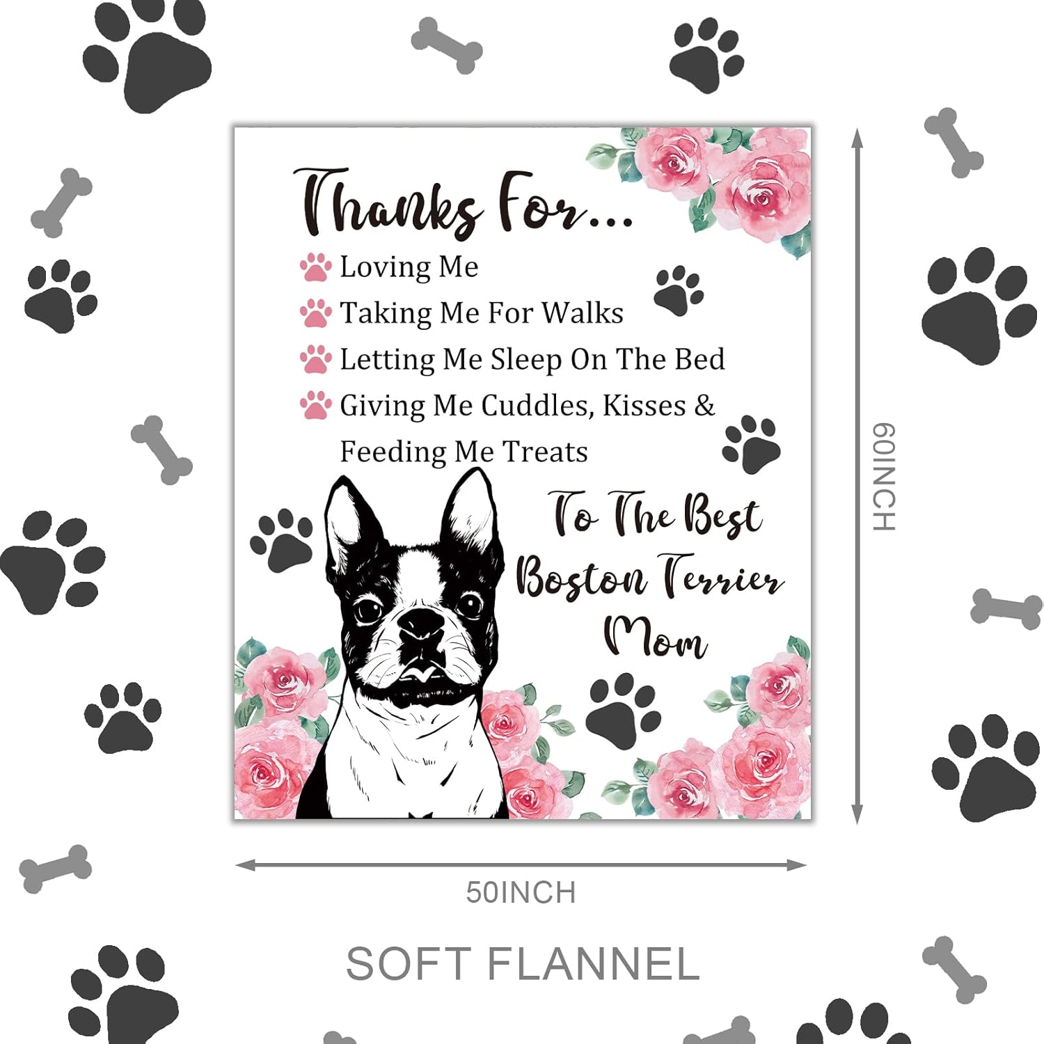 Tian Zhun Boston Terrier Gifts for Women, Thanks Boston Terrier Mom Gifts for Dog Lovers Owners, Soft Warm Blanket Throw 50 x 60 Inch for Christmas Mothers Day Birthday - Image 2