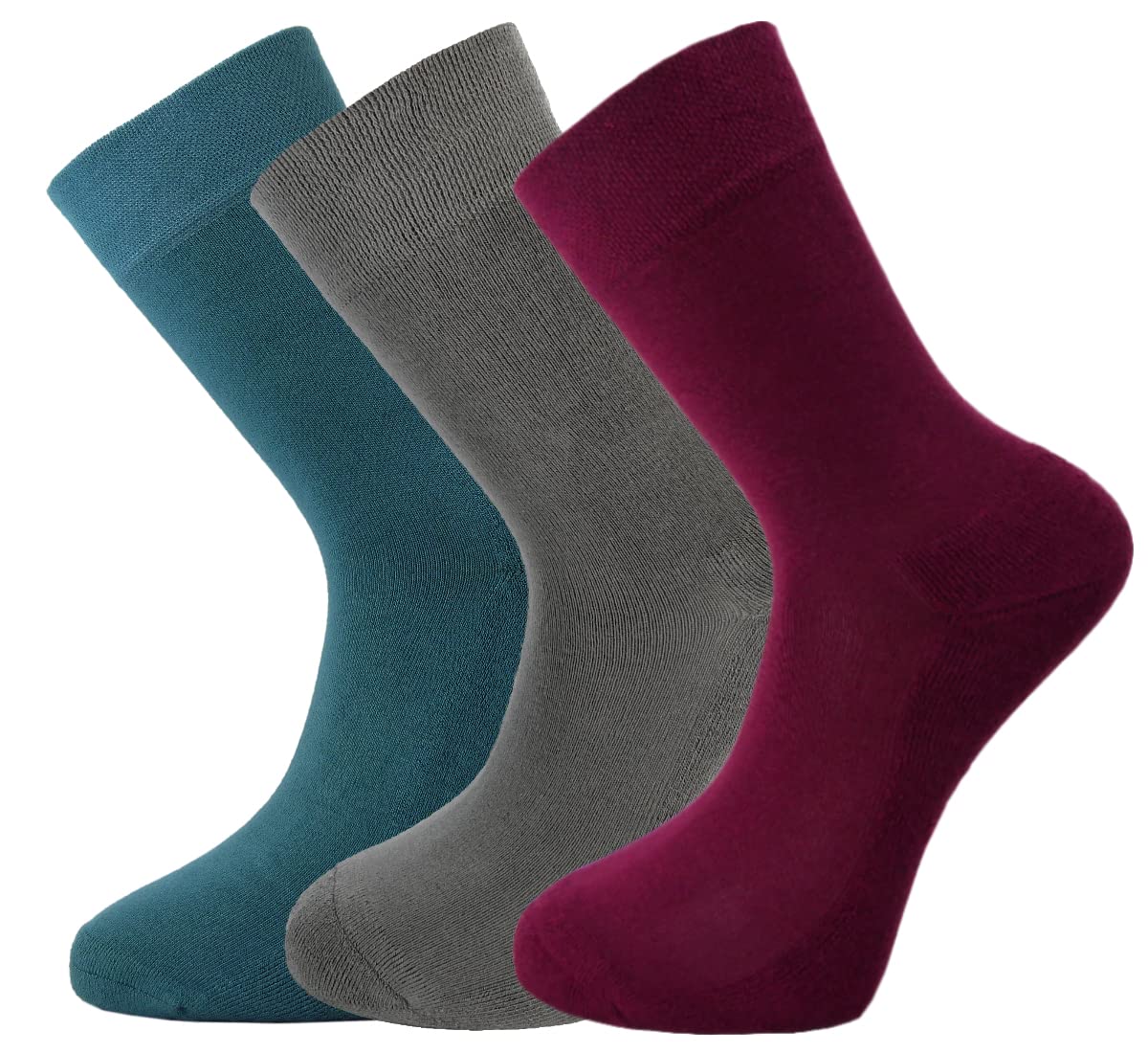 Green Bear Unisex Teal, Grey, Burgundy Bamboo Socks Multi Colour Pack 3-5 - Cushioned Sole - Soft & Antibacterial - 3 Pack