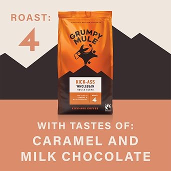 Grumpy Mule Kick-Ass House Blend Whole Coffee Beans with notes of Caramel and Milk Chocolate 200g