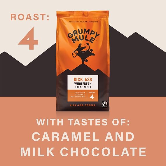 Grumpy Mule Kick-Ass House Blend Whole Coffee Beans with notes of Caramel and Milk Chocolate 200g
