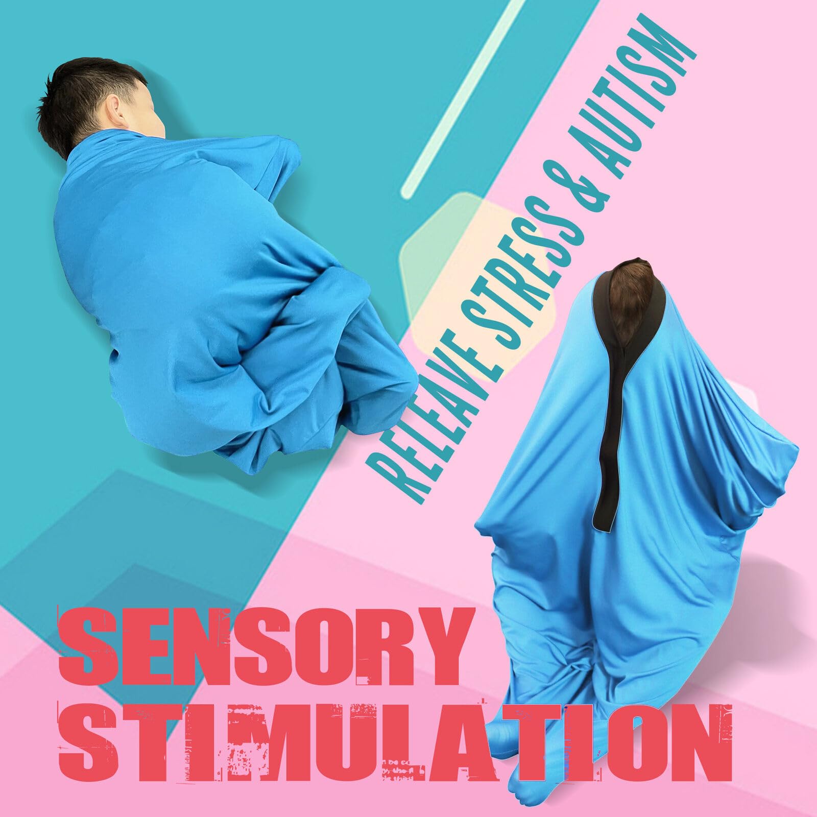 SZSMART Sensory Body Sock for Kids, 56"x28" Full-Body Wrap Stretchy Body Sox to Relieve Stress for Children with Autism, Anxiet (Wathet, L/140-160cm) - Image 2