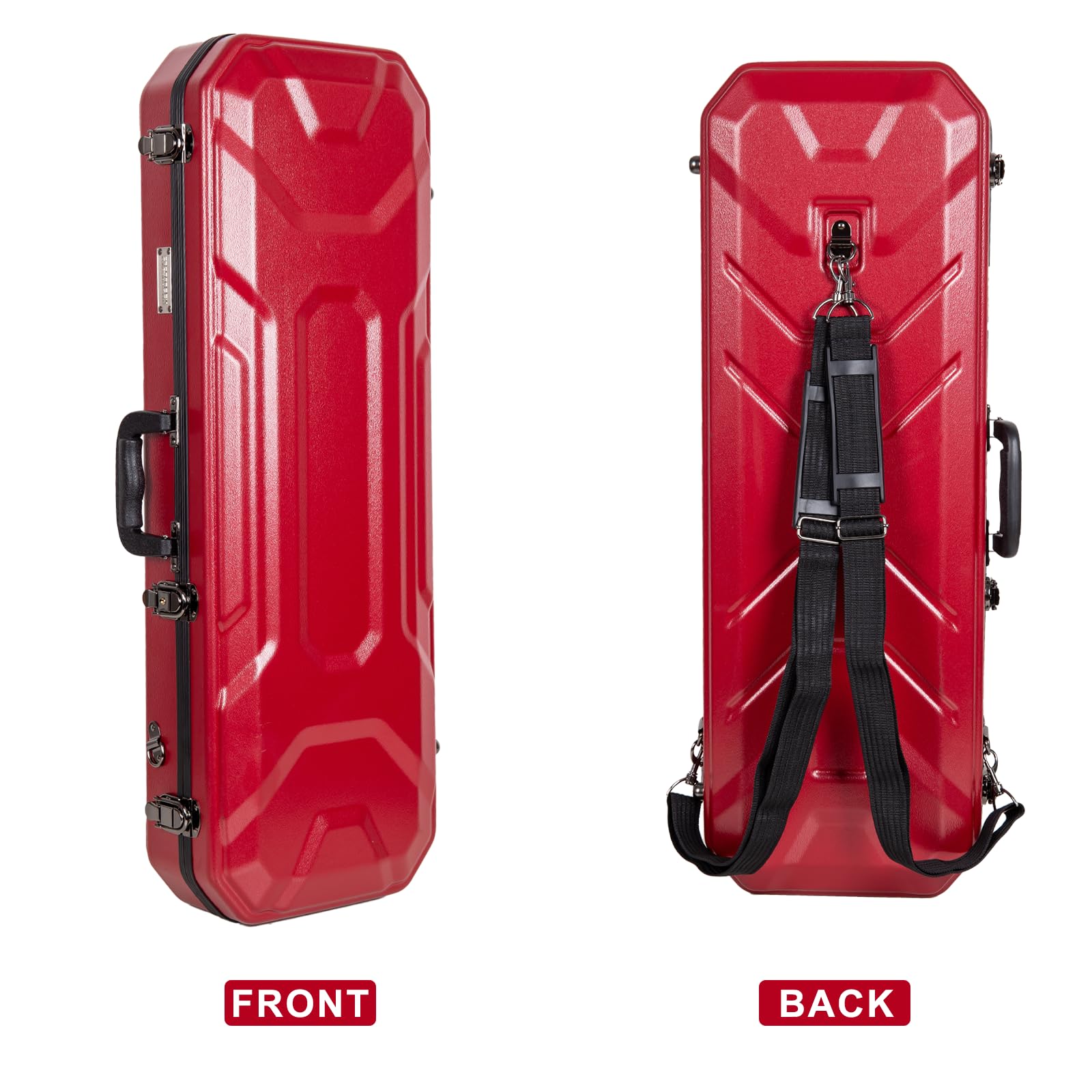 Crossrock Custodia per violino 4/4 in ABS, forma rettangolare, con guscio rosso antigraffio, interno in velluto bordeaux, cinghie per zaino, custodia rigida leggera per uso quotidiano, Rosso, 4/4