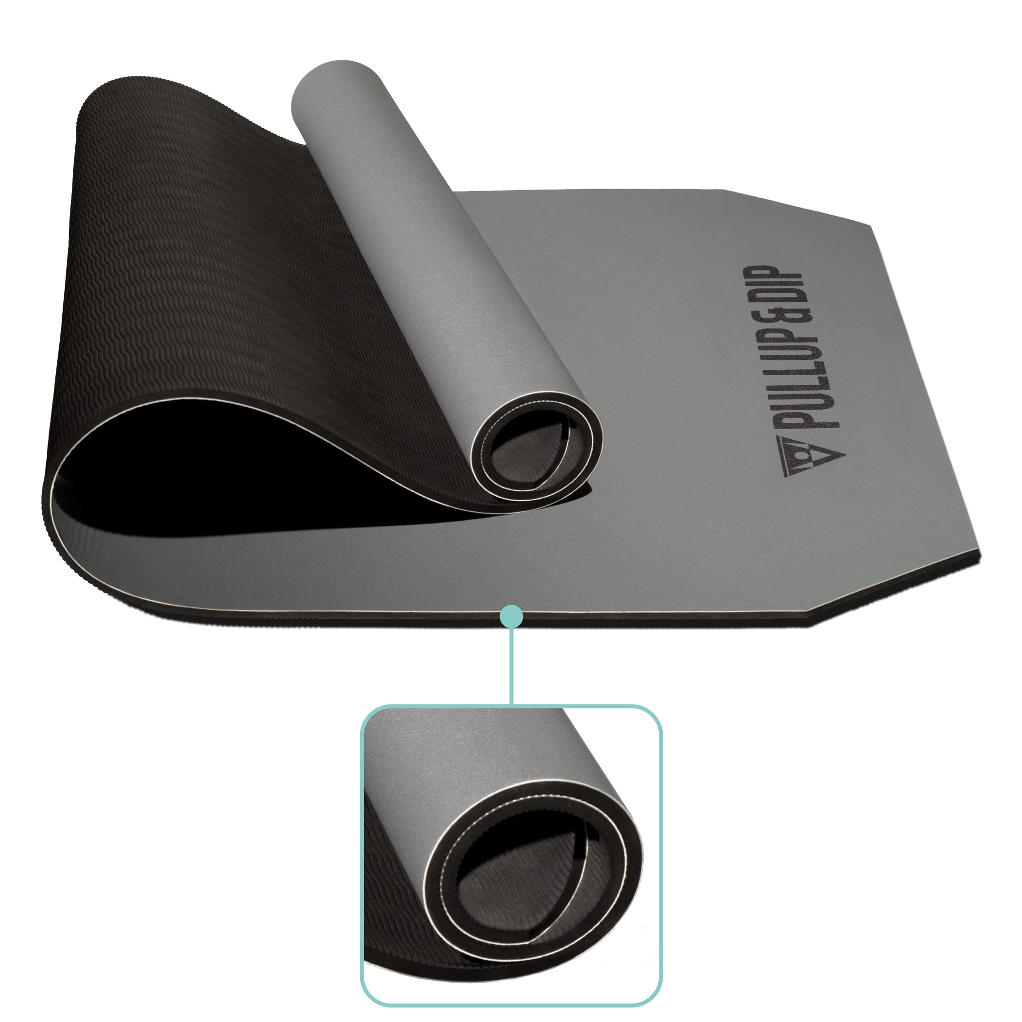 PULLUP & DIP Fitnessmatte mit Halteband – phthalatfreie und hautfreundliche Yogamatte 183 x 68 x 0,8 cm, Zweischichtige Gymnastikmatte rutschfest und gelenkschonend für Pilates, Heimtraining