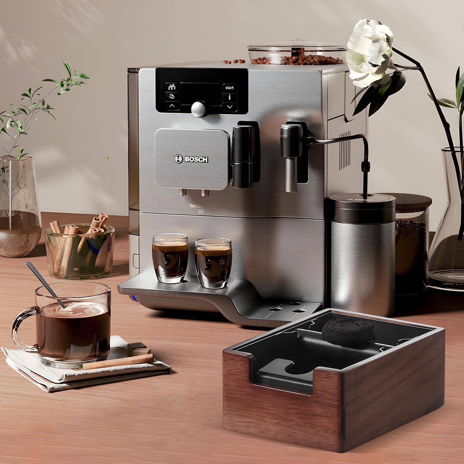 Buachois Knock Box per Caffè, 21x16cm Cestino per Fondi di Caffè in Ferro Integrato in Legno ABS con Manico, Porta Secchio per Fondi di Caffè per Caffetteria, Mensa, Ristorante