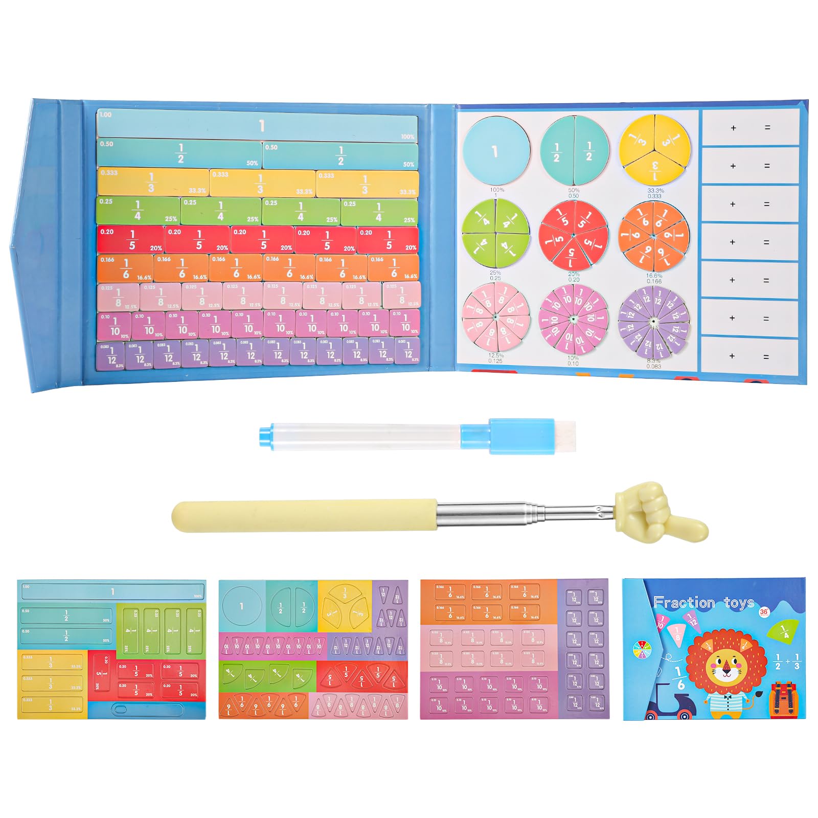 Puzzle Educativo sulle Frazioni Magnetiche, Manipolatori di Frazioni Strisce Piastrelle per Frazioni e Cerchi Magnetici con Percentuale Matematica Giochi Apprendimento per Scuola Elementare