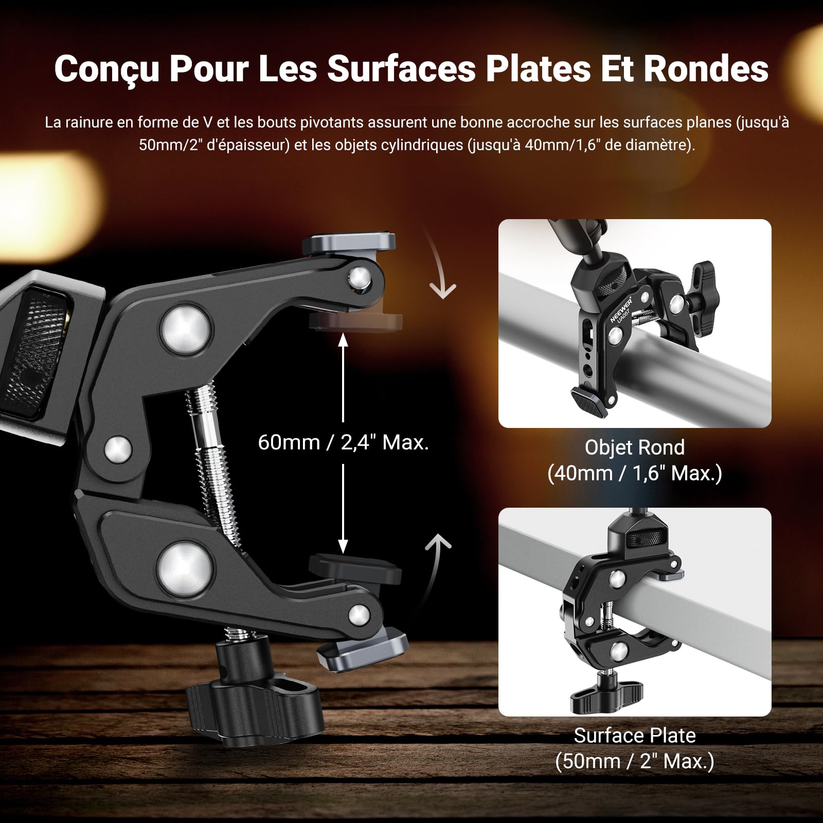 NEEWER Bras Magique 55cm avec Pince, Support Caméra Articulé Bureau avec Deux Rotules, Filetages 1/4" 3/8" pour Arri, Support Téléphone Compatible avec iPhone DSLR Action Cam Éclairage Vidéo, UA057