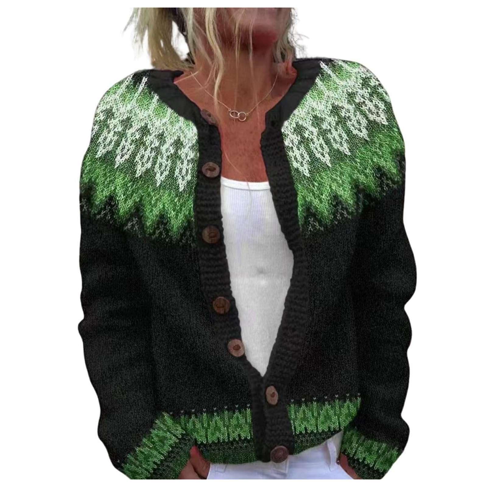 Womens Open Front Cardigan Long Sleeve Fair Isle Chunky Knit Sweater Winter and Fall Button Trendy Outfits Knit