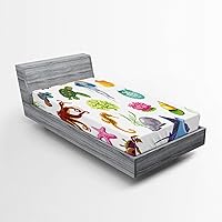 Vista 35 de Ambesonne Sábana bajera abstracta con estampado gráfico de letras del alfabeto de colores, funda de cama con bolsillo profundo elástico para mayor